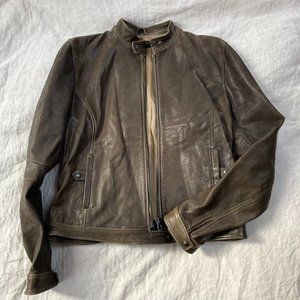 Forzieri Brown Leather Band Collar Motorcycle Jacket